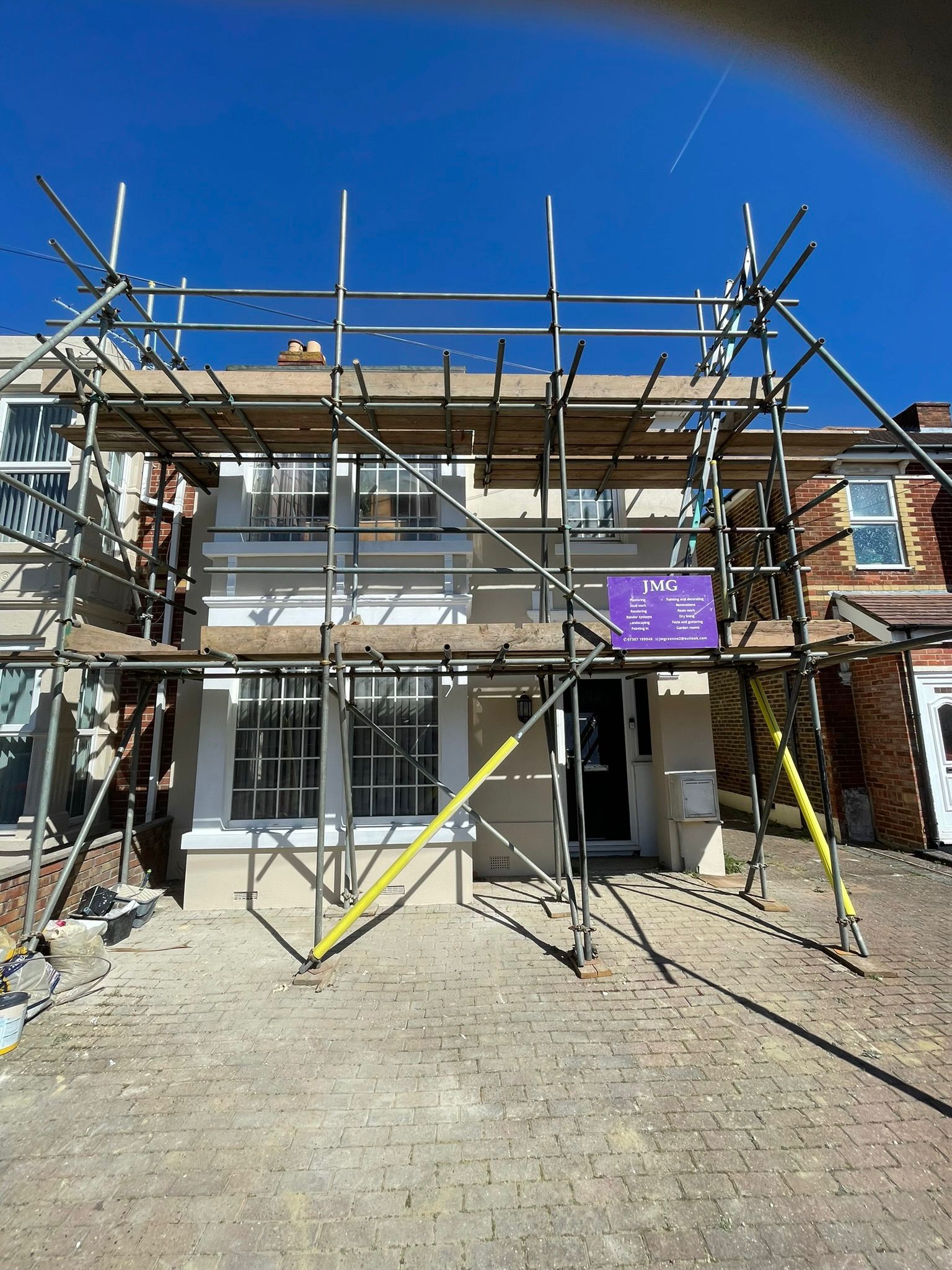 External House Rendering with Scaffolding